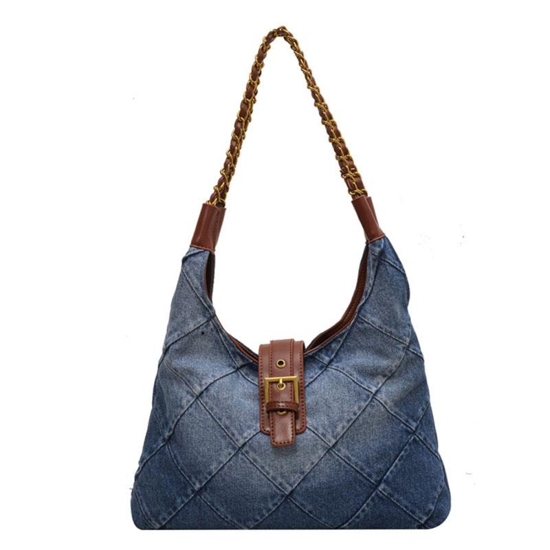 Niche Casual Patchwork Washed Denim Bag Женская Большая Вместимость Винтажная Мода Сумки Подмышки Сумки Commuter Single Shoulder Tote Pack
