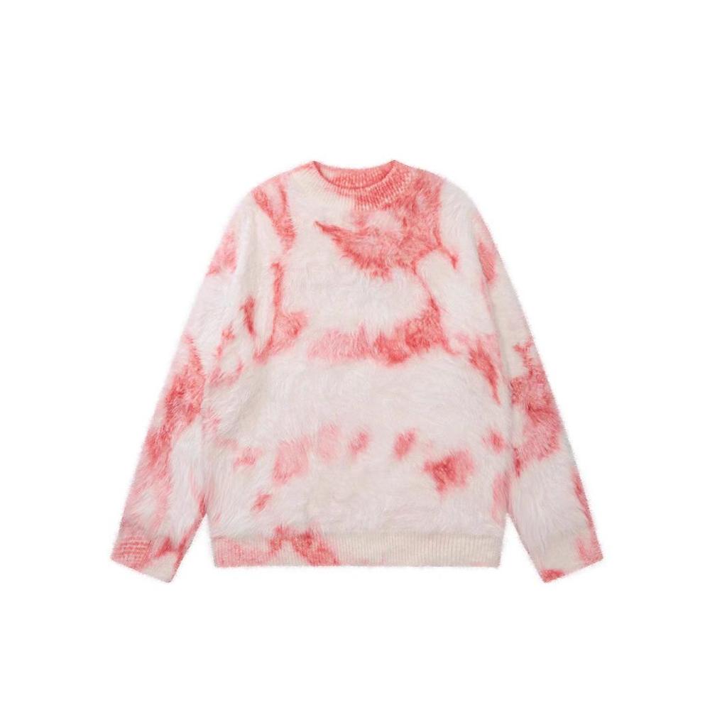 Уличный трендовый свитер тай-дай из искусственной норки для мужчин, свободный, зимний - Мягкий, пушистый, с длинным рукавом, круглым вырезом