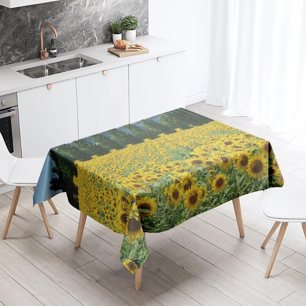 Sunflower Tablecloth Floral  Stain Resistant Waterproof Rectangular Kitchen Dining Table Home Decor