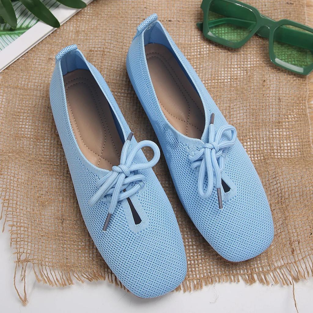 2024 осенние сетчатые дышащие женские туфли на плоской подошве, однотонные простые балетки на плоской подошве, женские повседневные прогулочные туфли на шнуровке для женщин