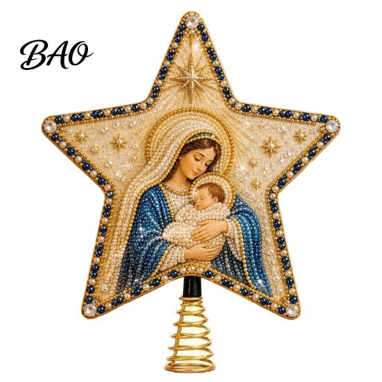 Christmas Tree Topper Christian Faux Pearl Art Kit, DIY Faith Nativity Holiday Star Decor for Craft Decoration, Handmade Beaded Treetop Ornament Xmas