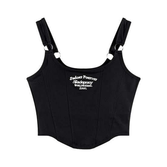 Women Summer Camisole Letter Embroidery Backless Stretchy Solid Color Sleeveless Short Dating Club Prty