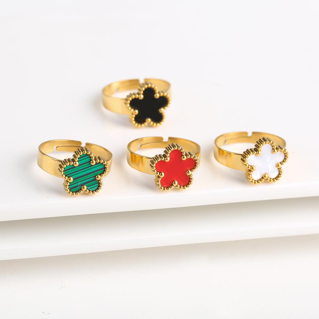 New Design Lucky Stainless Steel FIve Leaf Flower Bangle Ring Jewelry Set for Women Waterproof Fashion Jewelry Party Gift Clover