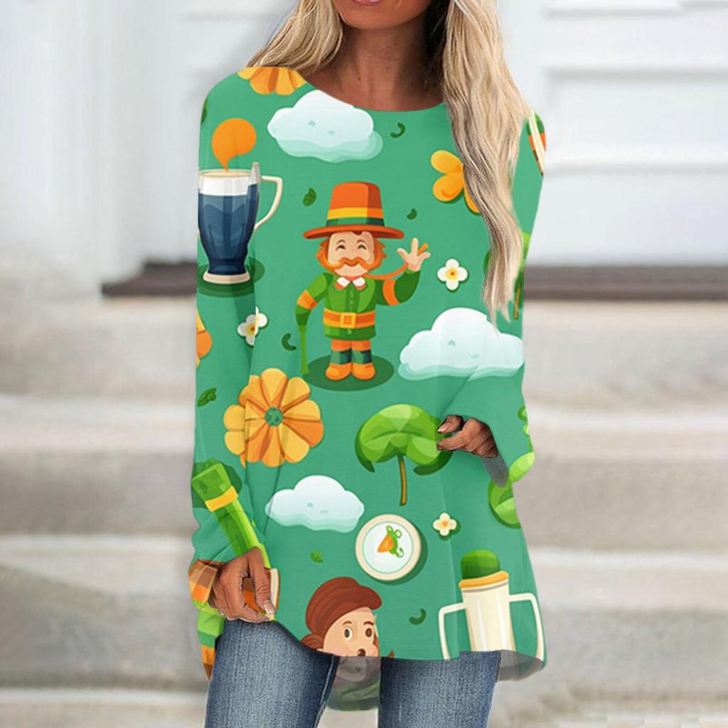 Женская повседневная мода St. Блузка средней длины с длинными рукавами и принтом «День Святого Патрика»