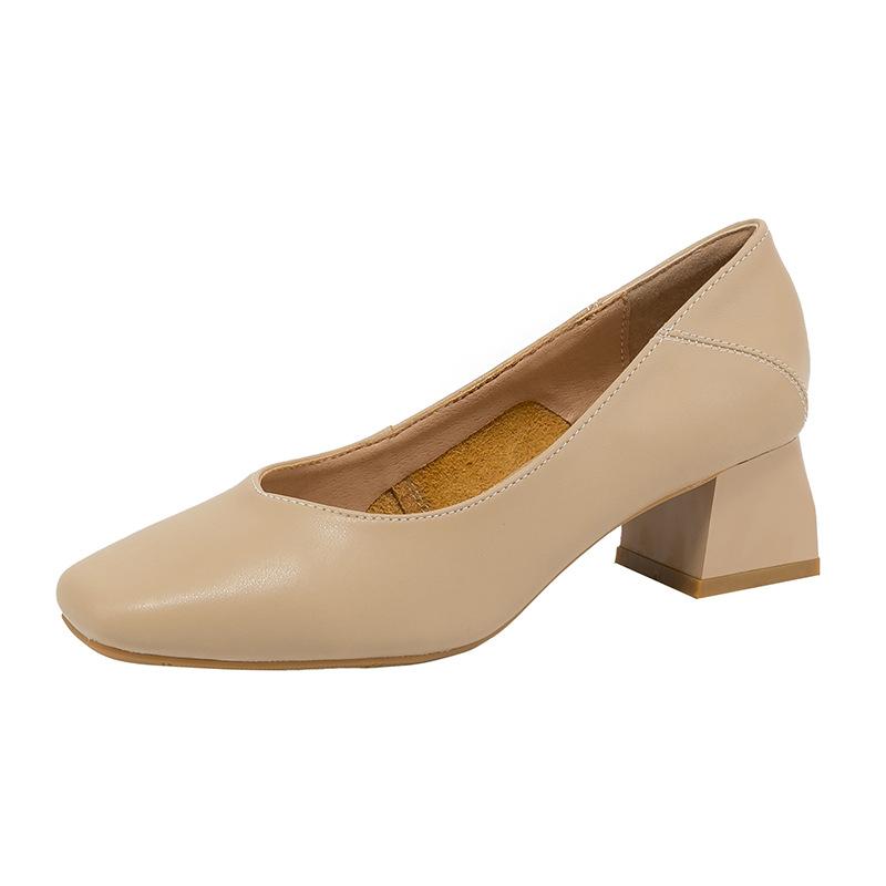 Весна 2024 года, новые женские туфли на толстом каблуке с квадратной головкой и неглубоким носком, средний каблук, одинарные туфли