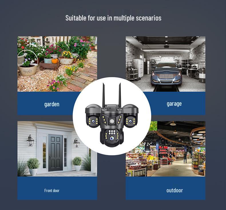 HD Outdoor Home Camera with Multi-Lens Full Color and Alarm, Multi-Screen Photography Capability