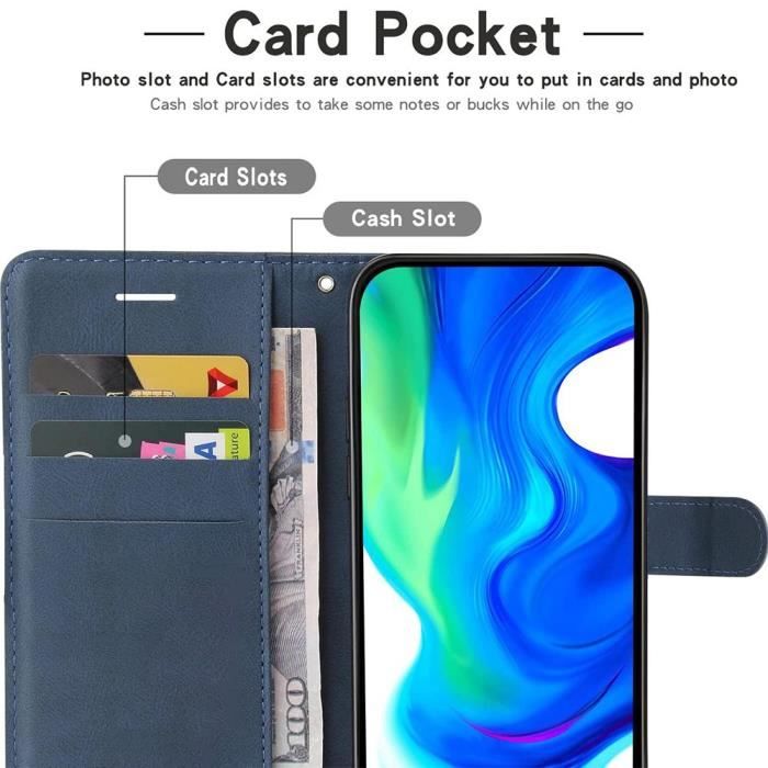 Coque pour Samsung Galaxy A14 4G-5G, Bleu Marine, Protection Folio en Cuir PU Bicolore Épissé et Intérieur TPU avec Porte-cartes