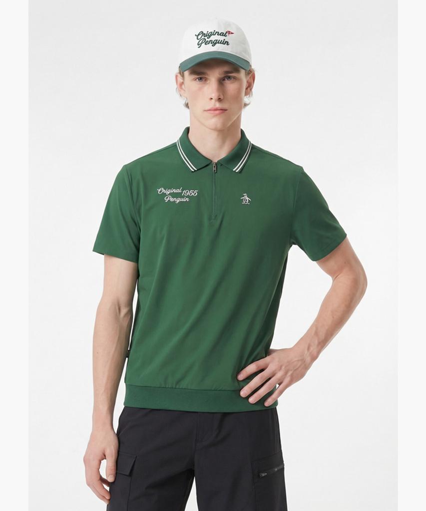 Penggwinbaimeonsingweeo Men'S Woven Half-Zip T-Shirt Deep Green Mr121Pts33
