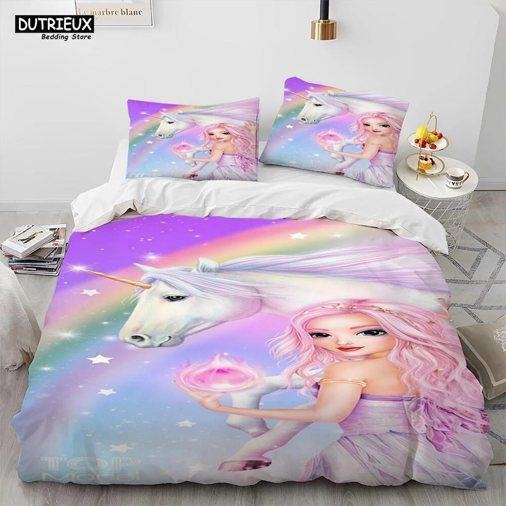 Unicorn Cute Cartoon Comforter Bedding Set,Duvet Cover Bed Set Quilt Cover Pillowcase,Queen Bedding Set
