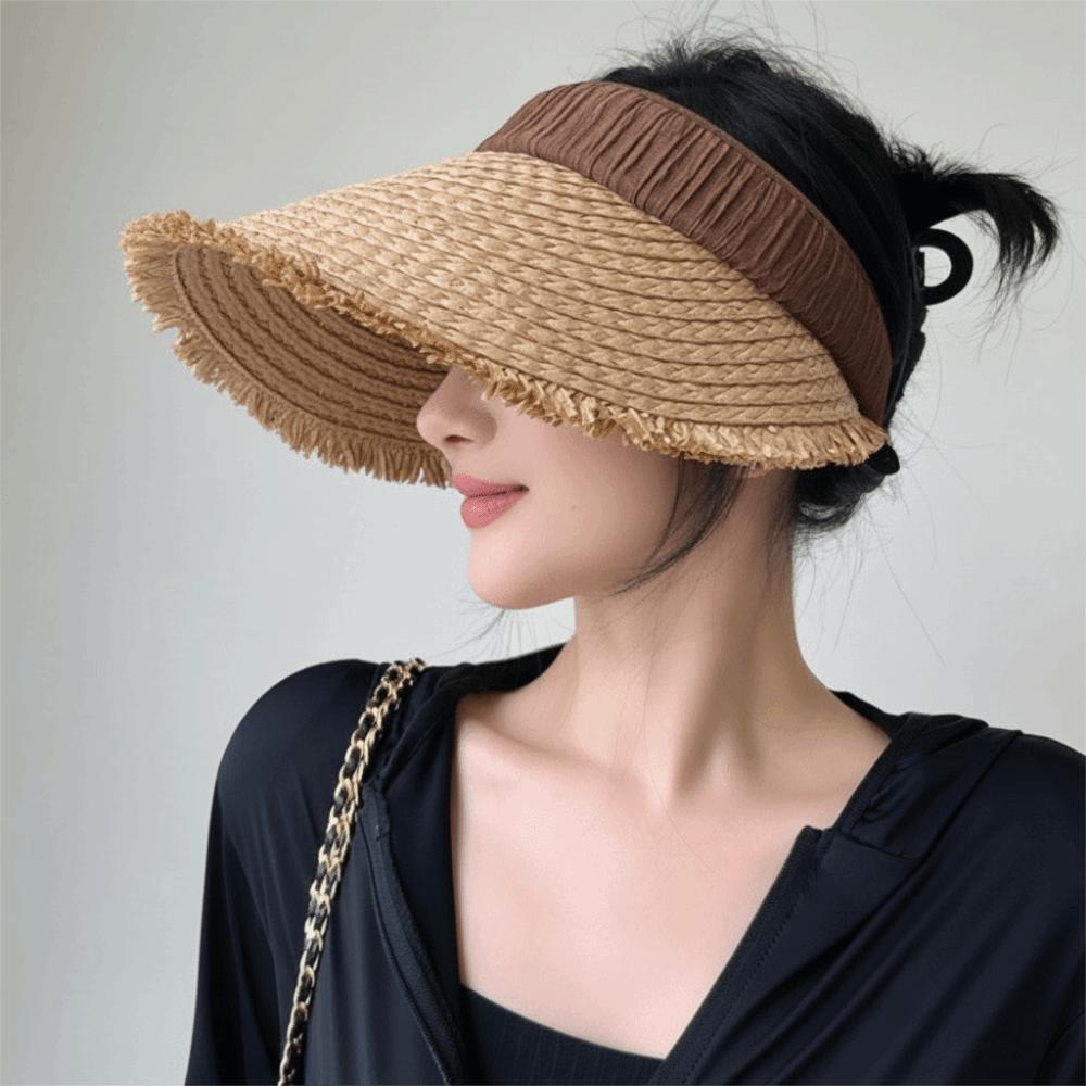 Apparel Accessories Woven Straw Visor Cap Hollow Sunscreen Empty Top Hat French Style Breathable Summer Sun Cap Beach