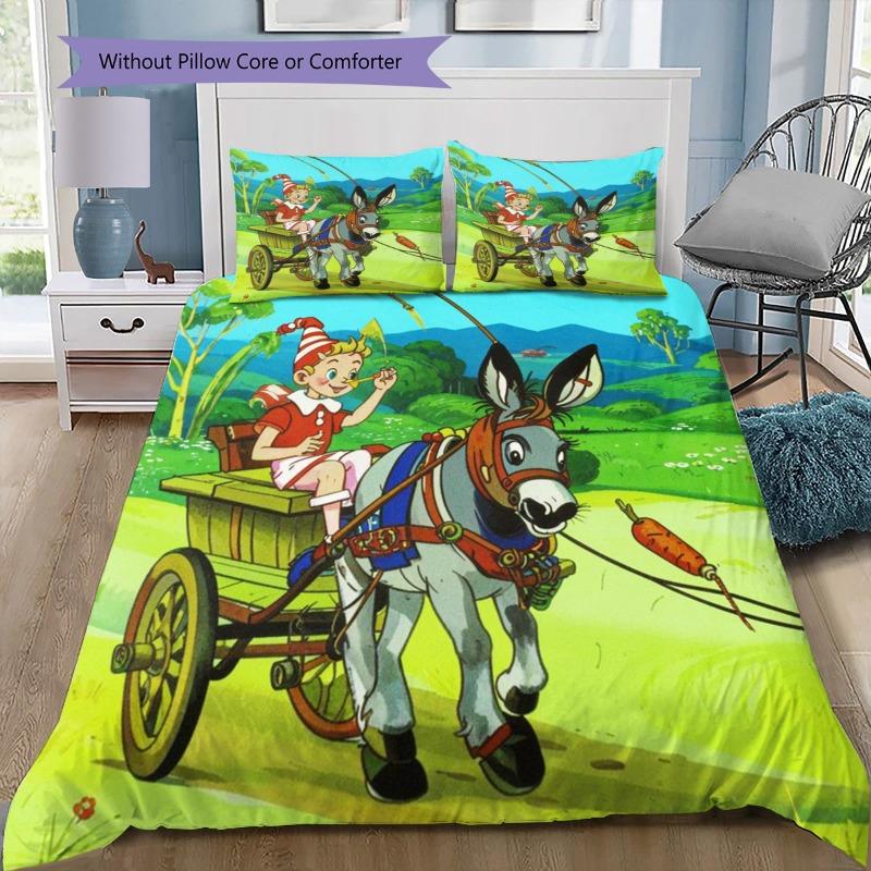 3 Pieces Pinocchio Bedding Set, Retro Dark Forest Puppet Boy Duvet Cover Set, Bed Sheet and Pillowcases, Soft Home Bedding for Bedroom Decoration