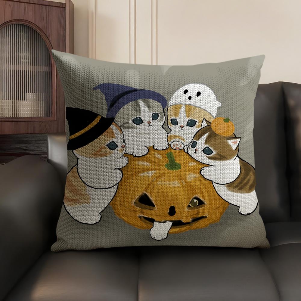 MMofusands Cat cute Cushion Cover Natural Linen Organic Fabric DoubleSided Printing Sofa Home Decor Gift Pillow Case