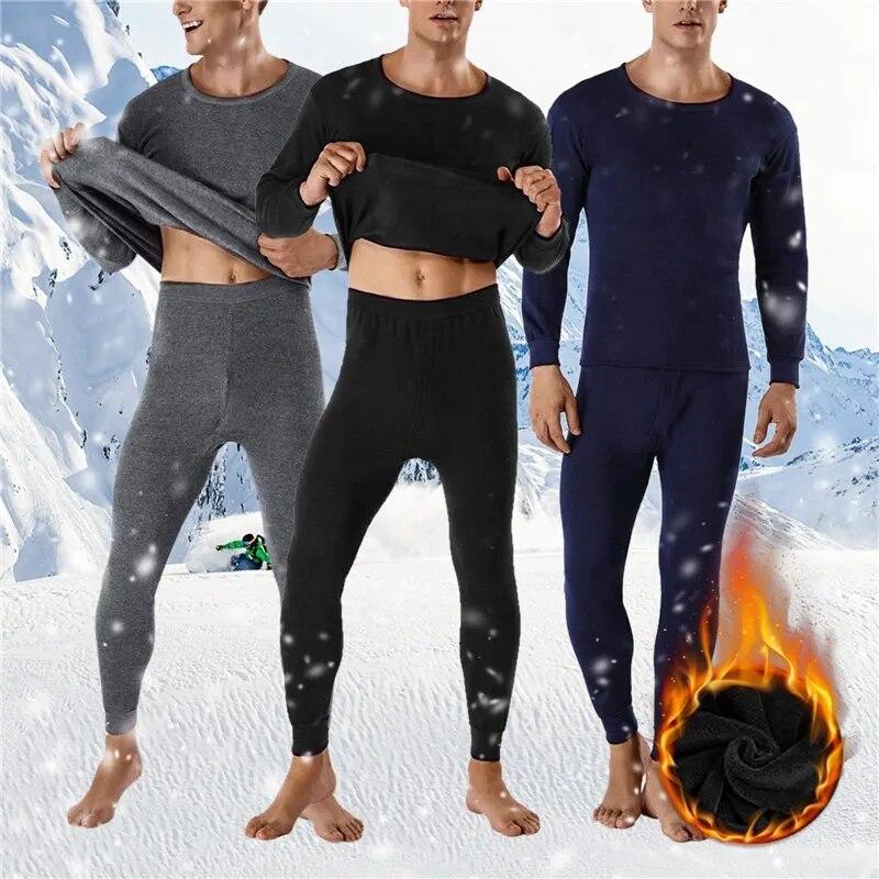 Winter Men Thermal Underwear Warm Soft Cotton Fleece-Lined Warm Panels Long Johns Thermo Clothing Pajamas Set