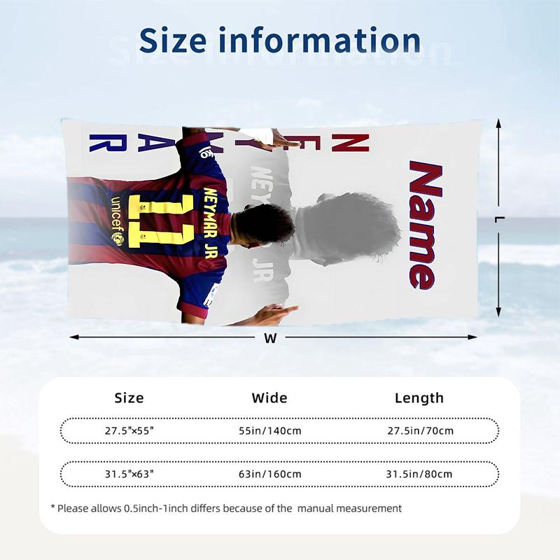 Neymar Custom Name Printed Beach Towel Personalized Soft Towel For Swimming Beach Travel