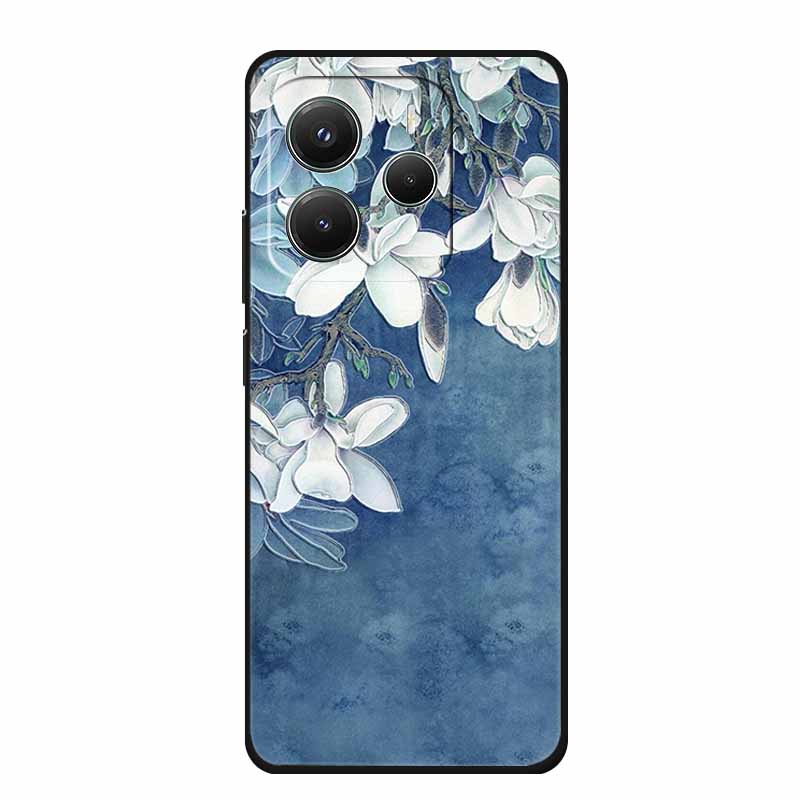 3D Emboss Case For Xiaomi Redmi Note 14 Phone Case Flowers Black Silicone Soft Back Cover Coque For Redmi Note 14 5G Global Case