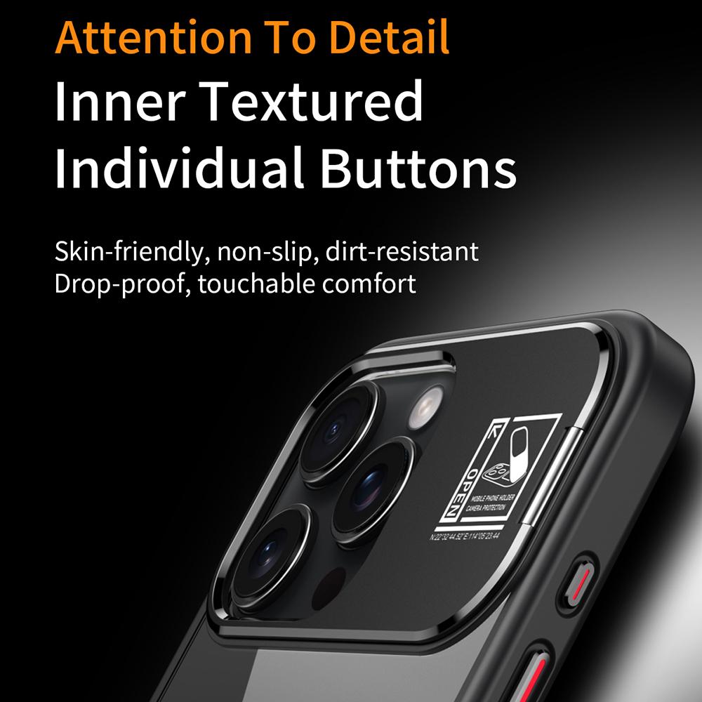 For iPhone 16 Pro Magnetic Case TPU+Acrylic Kickstand Phone Cover with Glass Lens Film