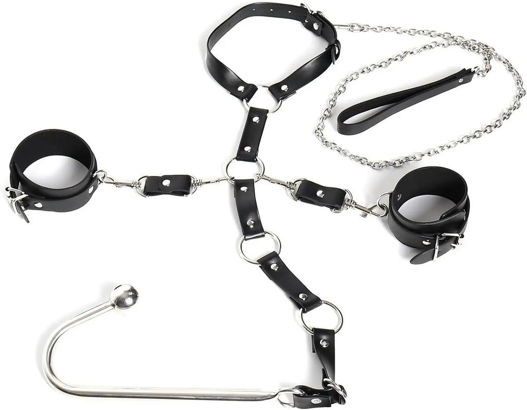 Adult Toys Sex Accessories Anal Bondage Set Anal Butt Plug Adjustable Handcuff Collar SM Couple Sex Toys Gag Self Bondage