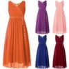 Kids Girls Chiffon Party Dress Ruched V Neck Sleeveless Bow Cut-out Dress with Detachable Sash