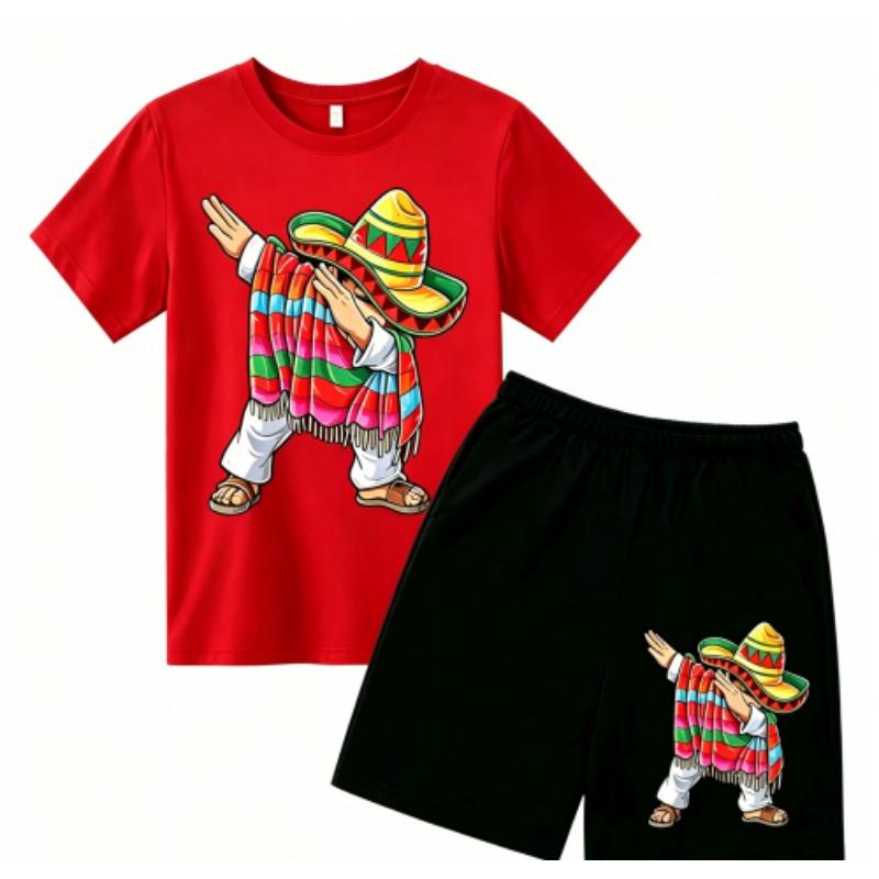 Fashion Cartoon Characters with Cool Stylish Designs Print Outdoor Street Kids T-shirt and Shorts Summer Home Casual Outfit Boy and Girl's Sports Set
