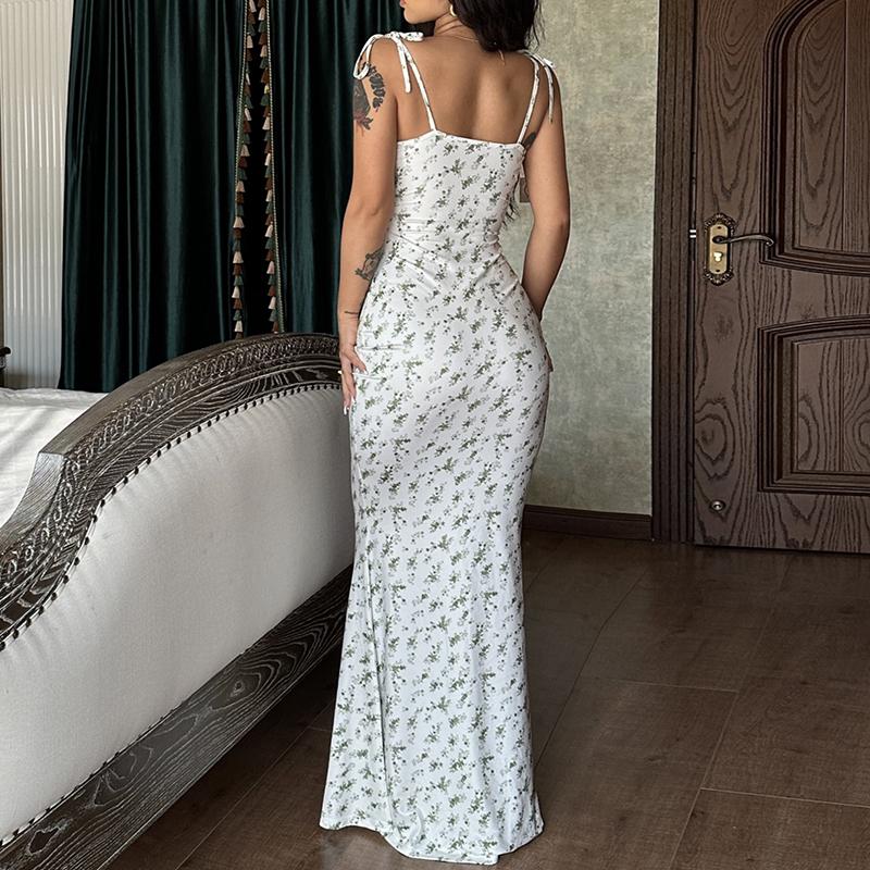 Женская элегантная пляжная одежда с цветочным принтом для отдыха, облегающая уличная одежда, длинное платье, летняя одежда