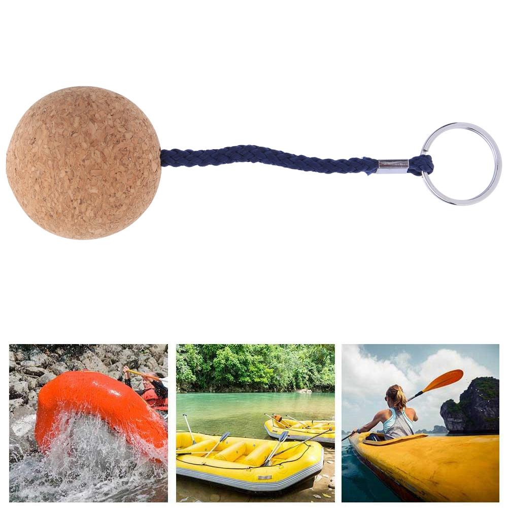 Stainless Steel Ring Cork 5cm Floating Wooden Ball Key Chain Float Keychain Water Sports Accessroies