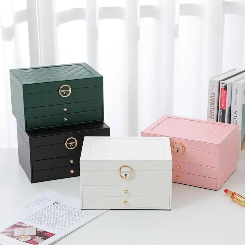 Large Storage Box Multi-Layer Organizer For Necklace Earring Leather Storage Packaging Display Boxes