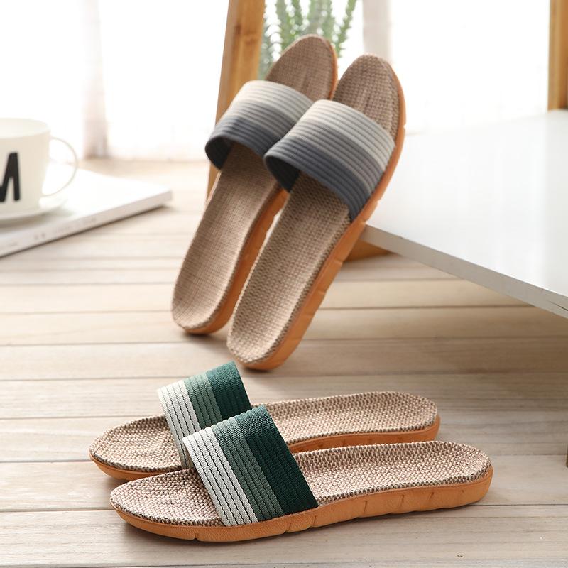 Женские летние льняные тапочки, домашние бесшумные и легкие домашние тапочки на толстой подошве и мягкой подошве, деревянные напольные тапочки для пар