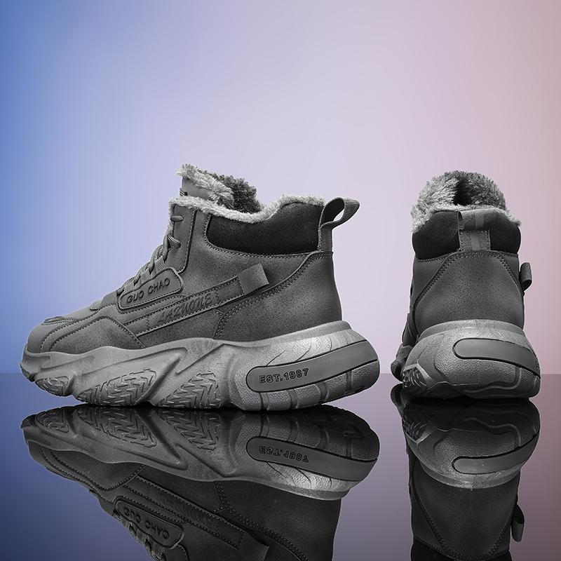 High Top Winter Boots Men Plush Lined Throat Sculpted One Piece Midsole Round Lace Ankle Shoes