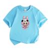 2025 Popular Children's Clothing Short Sleeved LABUBU Wearing Pajamas Pattern Round Neck T-shirt Cartoon Style Girl's Top