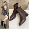Spring and Autumn Martin Skinny Versatile Boots High Heel Short Boots Women's 2025 Post Zipper Thick Heel Pointed New Naked Boots Temperament