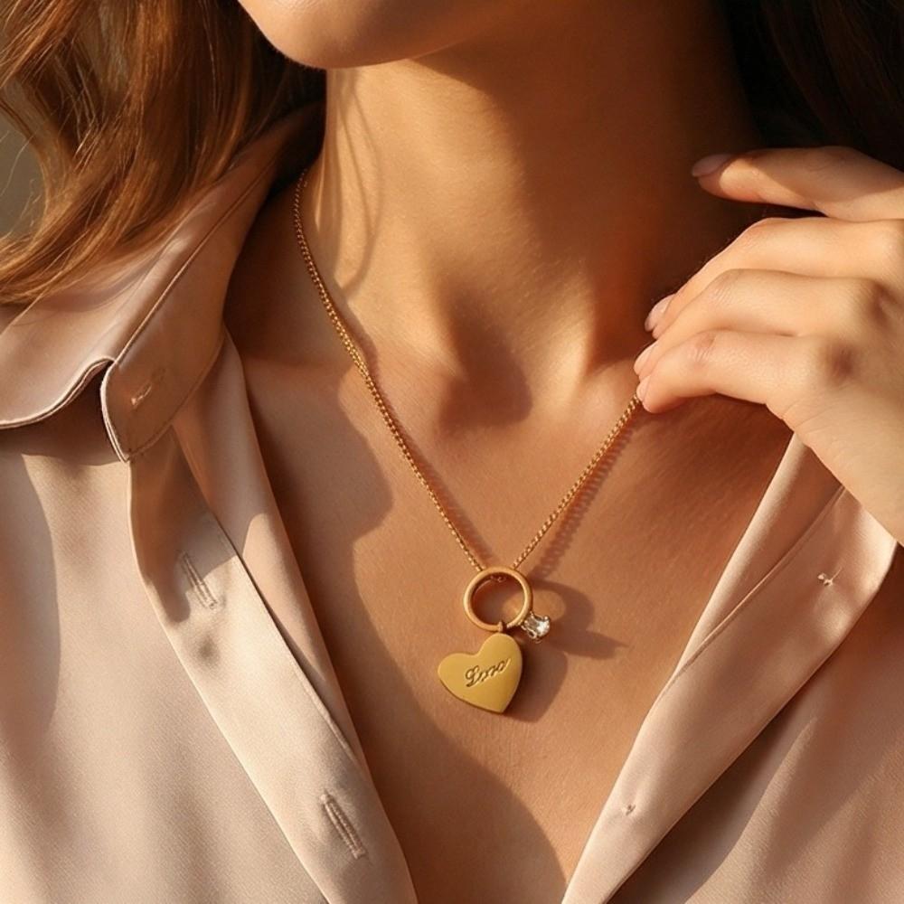 Vintage Heart Ring Pendant Necklace Gold Romantic Heart Necklace Love Inspired Choke Couple