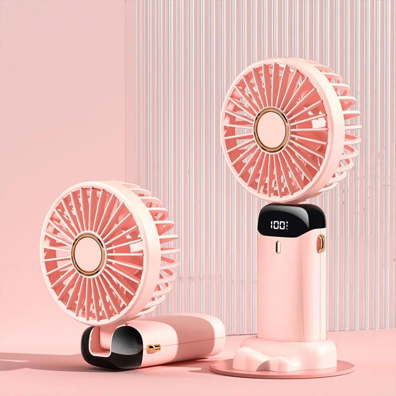 Usb Handheld Mini Fan Foldable Portable Camping Electric Fans 5 Speed Usb Rechargeable Fan With Phone Stand And Display Screen