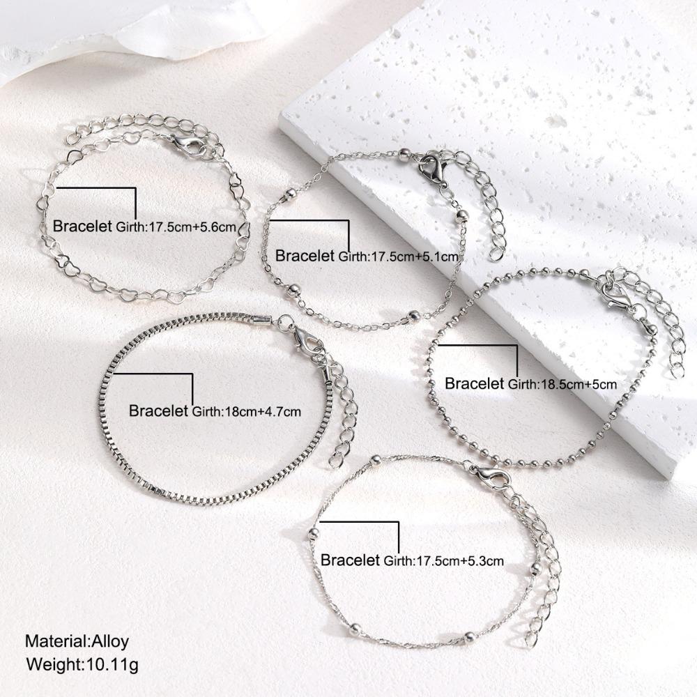5pcs Retro Alloy Bead Bracelet Set Multilayer Bracelet Set New Box Chain Simple Fashion Bracelet