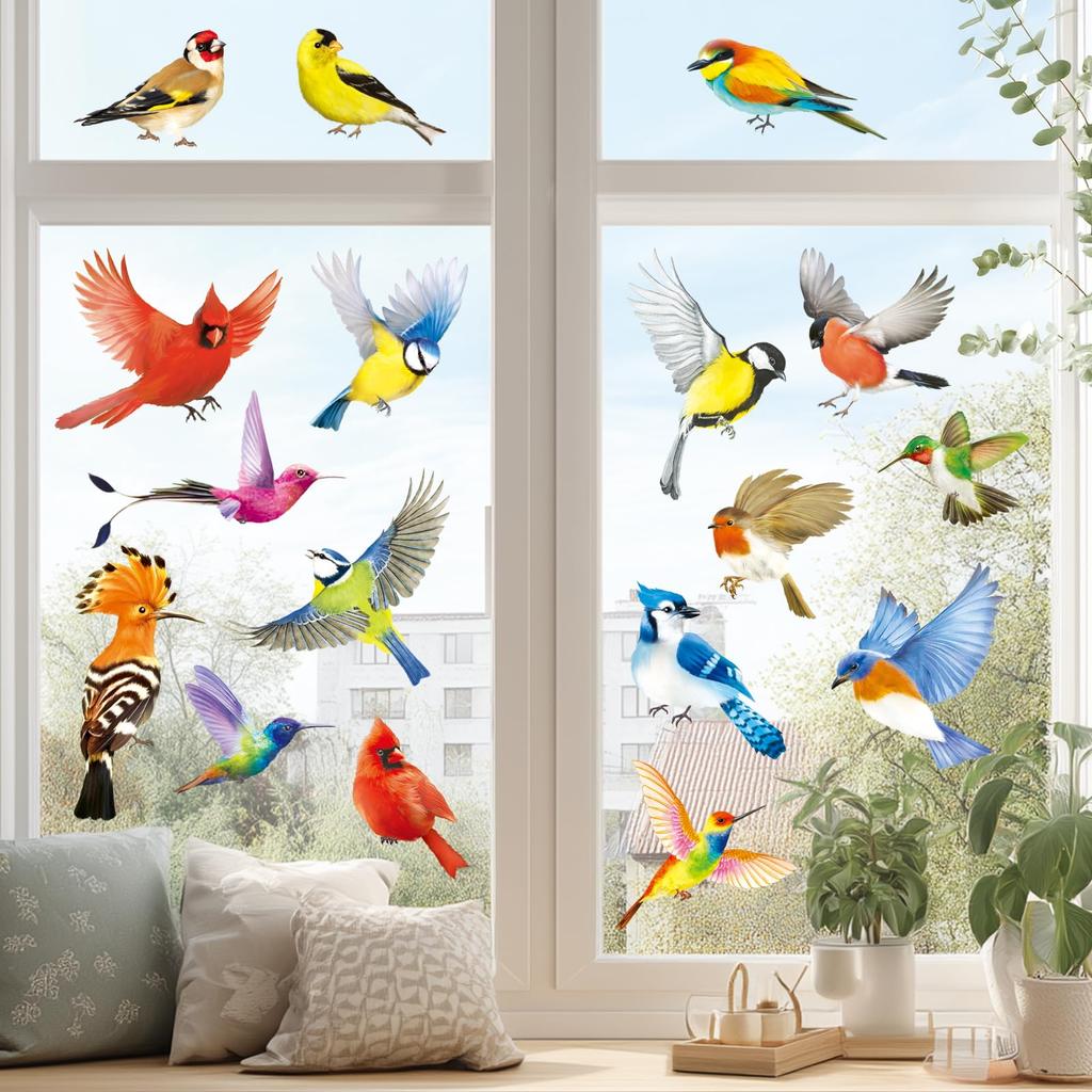 DECOWALL Beautiful Bird Window Reusable Glass Bird Collision Prevention Decals Set of 17 Birds CDS4-9003 Anti-Static Stickers, Anti-Collision -