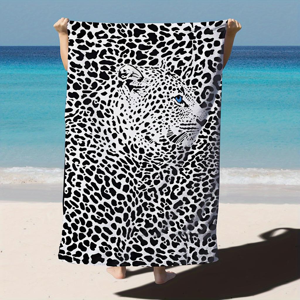 Black Leopard Print Beach Towel, Quick-Dry Travel Swimming Pool Multi-Purpose Holiday Beach Towel