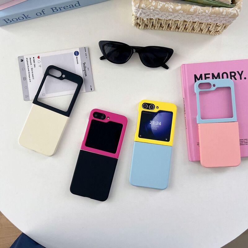 Матовый кейс в корейском стиле из поликарбоната с дизайном Color-Block для Galaxy Z Flip 6 5 4 3 Магнитная защелка на задней крышке