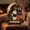 Ghost Reading Bookshelf Decor Halloween Figurine, Retro Wooden Statue, Vintage Desktop Craft Ornament with Stacked Book for Home Office Shelf Creative