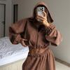 2026 Fall Winter Womens Hooded Drawstring Cropped Zipper Jacket Straight Leg Pants Set Loose Streetwear Two Piece Outfit