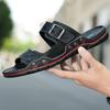 Мода 2025 Новые мужские повседневные кожаные шлепанцы Летние уличные плоские дизайнерские пляжные шлепанцы Дышащие Противоскользящие Мягкая подошва Обувь для ходьбы