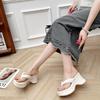 Slope Heel Flip-flops Women's New Summer Thick-bottomed High-heeled Outer Wear Pinch Feet To Increase the Height of Muffin Cool Slippers Tide