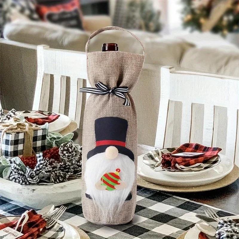 New Christmas Decoration Products Faceless Elderly Doll Handheld Wine Bottle Cover Christmas Champagne Red Wine Bag Desk Decor
