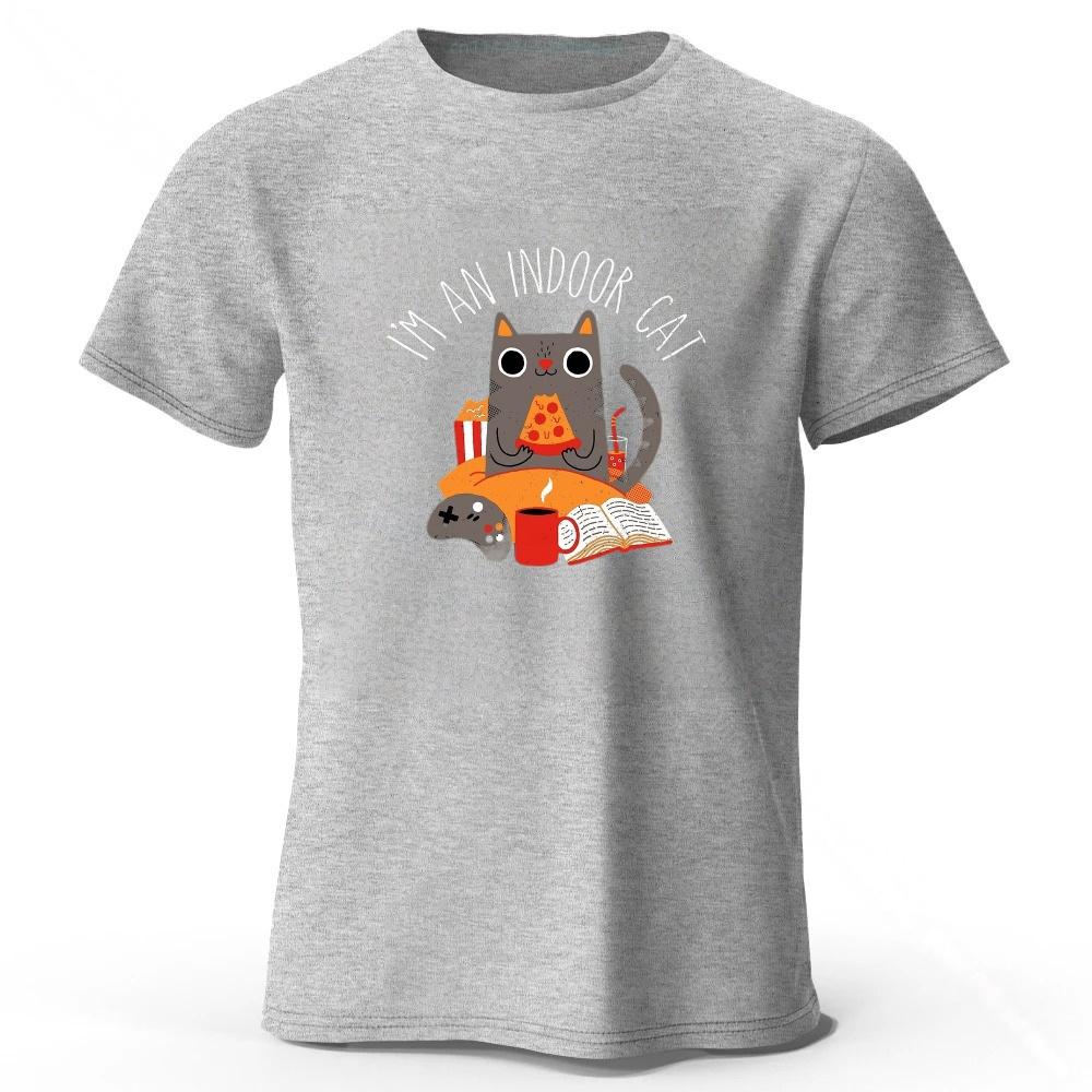 Home Style Pizza Cat Print Pure Cotton Short Sleeved Shirt Summer Menswomens Street Casual Trend Tshirt Large Size Loose Top