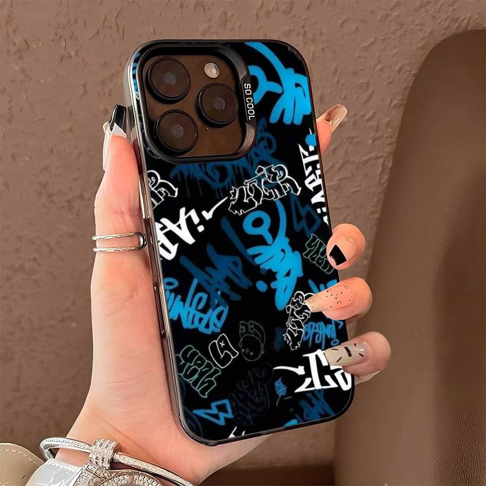 Крутой Черный Цветной Граффити Чехол Для Телефона Для IPhone 17 16 15 14 13 12 11 Pro Max Plus Pro Оболочка