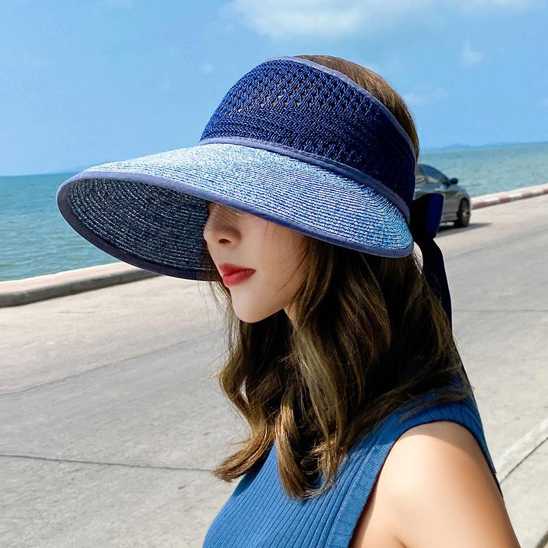 New Summer Women Fodable Straw Hats Fashion Bowknot Sun Hat Hollow Out Beach Caps For Female Visor Empty Top Panama Hat