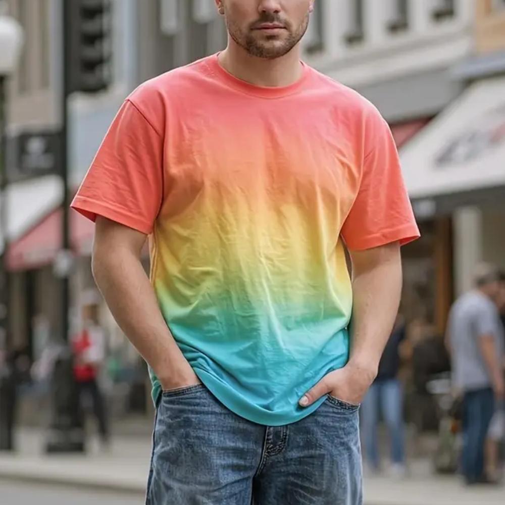 Мужская футболка для спортзала с двухцветным градиентом и 3D-принтом, с круглым вырезом и коротким рукавом, для улицы, повседневная, для бега, спорта и фитнеса