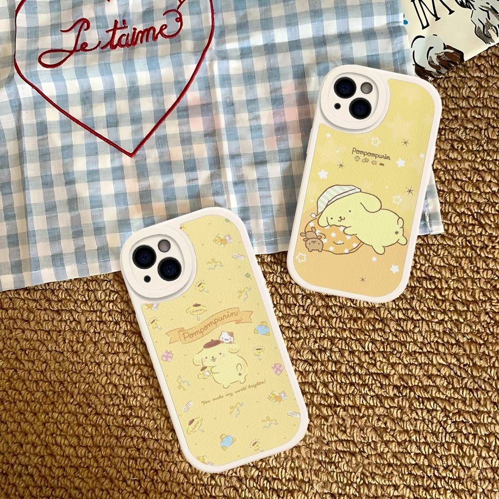 Cartoon P-Pompompurins Cute Leather Phone Case For IPhone 16 15 14 13 12 11 Pro Max Plus Shockproof Cover