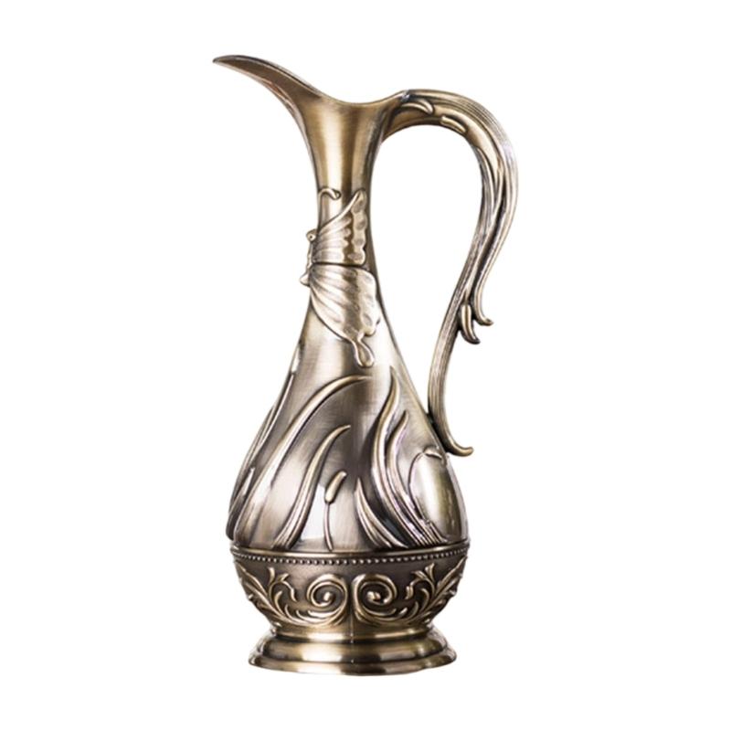 Текстурированные Геометрические Винтажные Бронзовые Металлические Вазы для Настольных Композиций в Гостиной, Контейнер для Цветочных Композиций