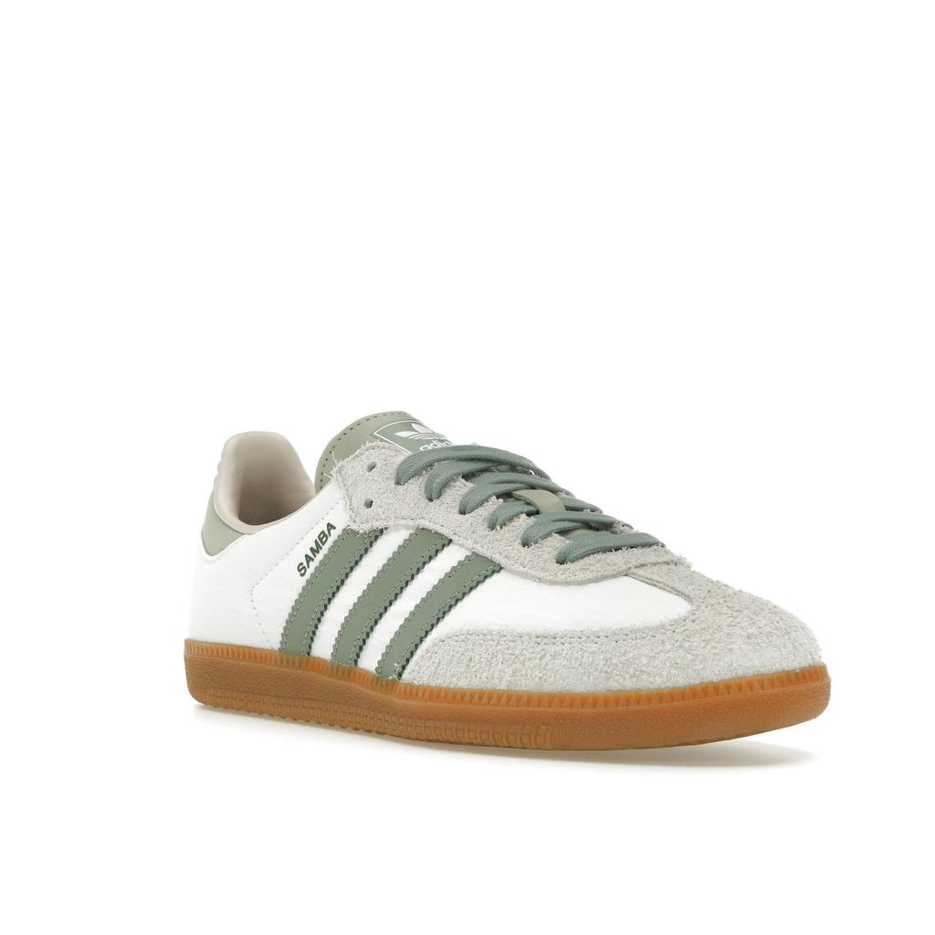 Adidas Samba OG белые серебристо-зеленые женские кроссовки Cloud-White Putty-Mauve ID0492