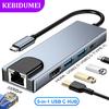 5 Ports USB C Docking Station Type C To HDMI 4K/RJ45 100M Splitter USB 3.0 5Gbps High Speed USB C HUB Adapter For Laptop Macbook