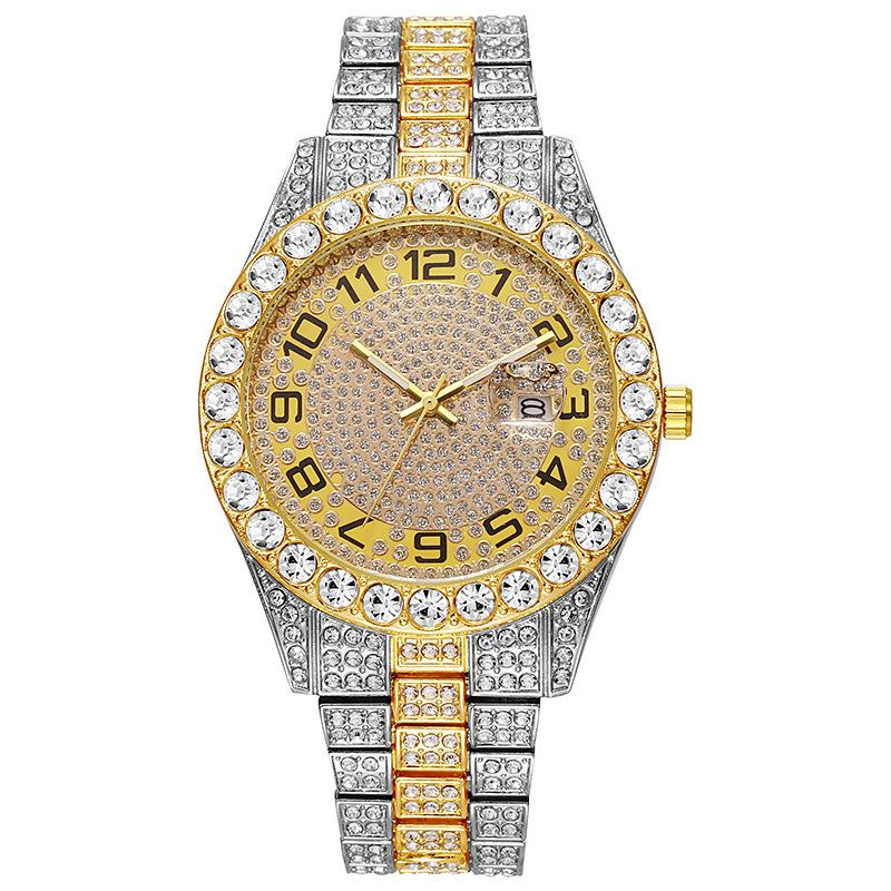 European and American popular men's steel belt hip-hop Roman scale diamond calendar men's quartz watch